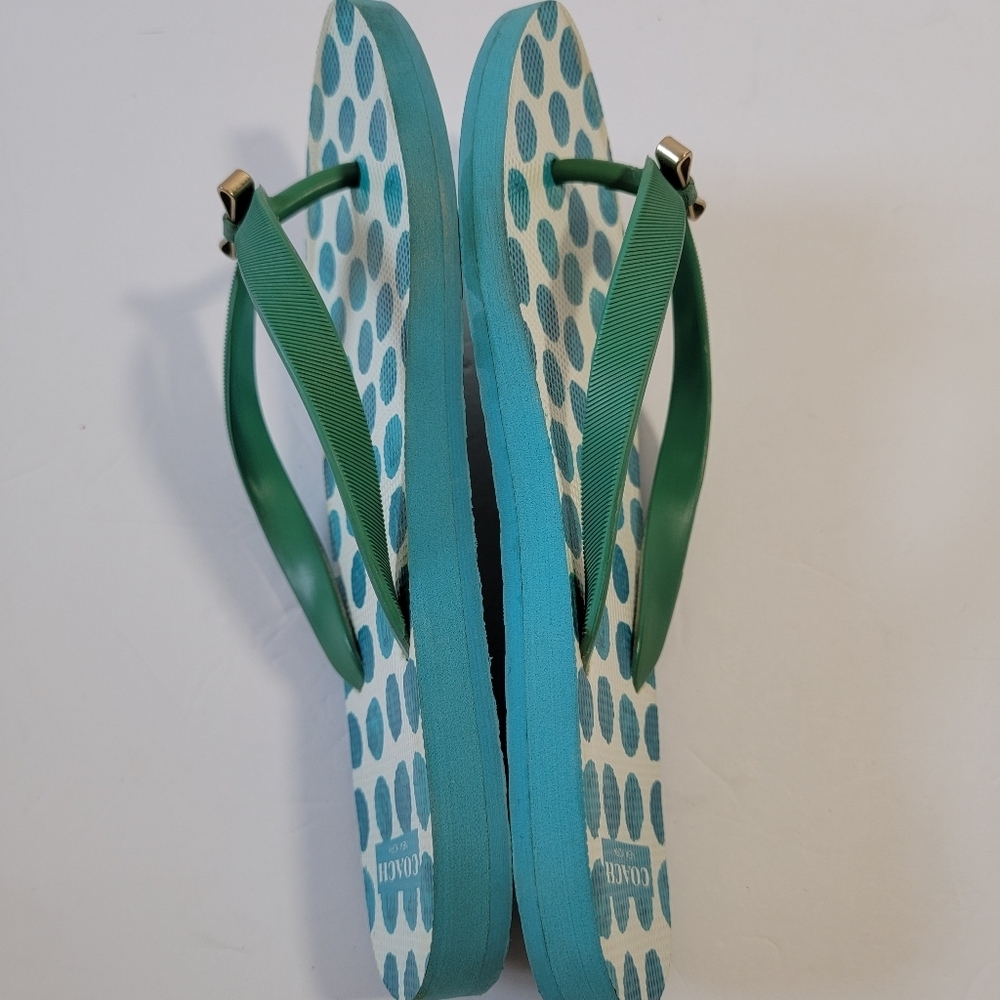 Coach Blue Polkadot Thong Sandals Size 7-8 Beachy Resort Casual Quite Luxury - Picture 8 of 11